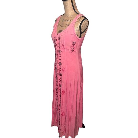 Vtg Momta Pink Button Down Rayon Pagan Sleeveless Women’s Dress size One Size - Picture 8 of 10